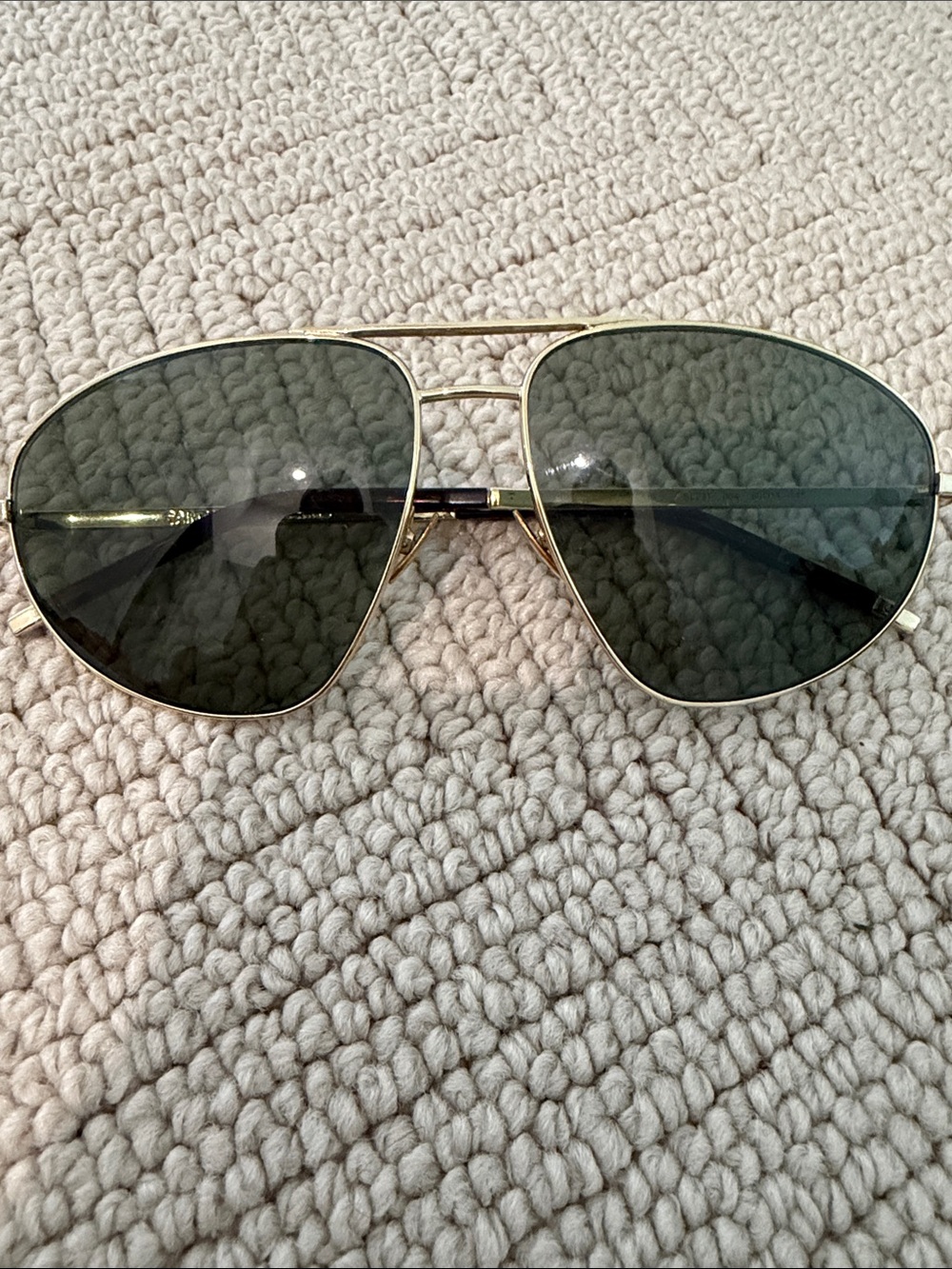 Saint Laurent Gold Frame Aviator Sunglasses with Dark Green Lenses
